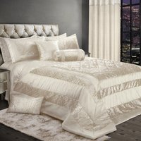 Luxury Metallic Geometric Foil Pattern Bedspread - Cream / Single - thumbnail 1