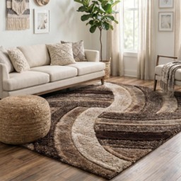 Modern Soft Swirl Shimmer Shaggy Area Rugs - Bronze / 60x220 cm Runner - thumbnail 4