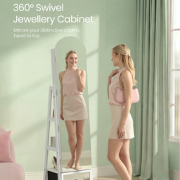 360-degree Swivel Jewellery Cabinet with LED Lights - Cloud White - thumbnail 2