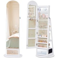360-degree Swivel Jewellery Cabinet with LED Lights - Cloud White