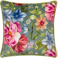 Nectar Garden Petunia Floral Piped Cushion - Teal / Feather - thumbnail 1