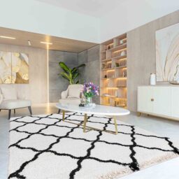 Moroccan Berber Shaggy Rugs Living Room Bold Trellis Design - Stone / 80x150 cm Rectangle - thumbnail 3