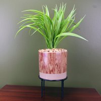 Artificial Grass Plant Contemporary Ceramic Planter and Metal Stand set - Green