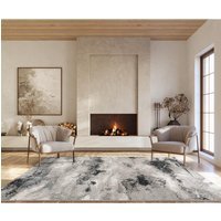 Elysium Modern Abstract Action Living Room Area Rug Metallic Sheen- Mist Grey - Grey / 170cm