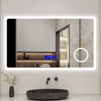 LED Bathroom Mirror with Magnifier and Digital Display - White / 120cm