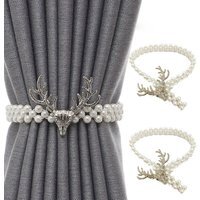 A Pair Of Deer Pearl Elastic Curtain Buckle Straps - Silver - image 1