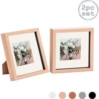 "3D Box Photo Frame - 8 x 8"" with 4 x 4"" Mount - Pack of 2 - Light Wood/Ivory / 20cm" - image 1