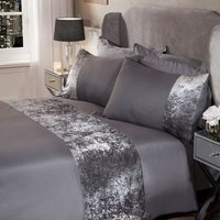 Sienna Crushed Velvet Duvet Cover with Pillow Case Set - Silver / King