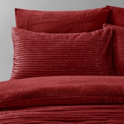 Glitter Cord Red With Teddy Soft Cosy Fleece Reverse Duvet Set - Red / Single - thumbnail 2
