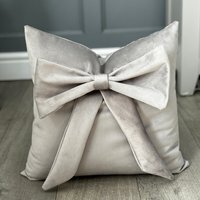 Silver Plush Bespoke Velvet Bow Cushion - silver - image 1