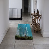 Fishermen on the ocean coast of Sri Lanka Designer Runner Rug - Blue - image 1