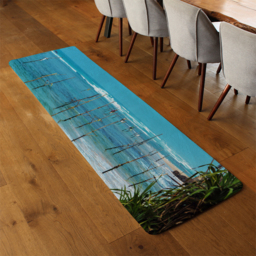 Fishermen on the ocean coast of Sri Lanka Designer Runner Rug - Blue - thumbnail 3