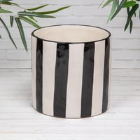 Black & White Striped Ceramic Glazed Indoor Flower Pot - Blue