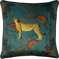 Tropical Cheetah Velvet Piped Cushion - Teal / Polyester - image 1