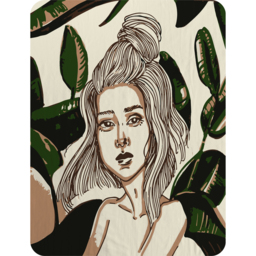 Young Woman In Tropical Leaves Blanket - Green - thumbnail 2