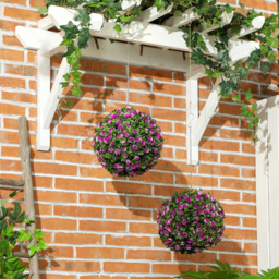 HOMCOM Set of 2 Decorative Artificial Plants UV-protected Topiary Rose Balls - Purple - thumbnail 2