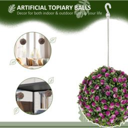 HOMCOM Set of 2 Decorative Artificial Plants UV-protected Topiary Rose Balls - Purple - thumbnail 4