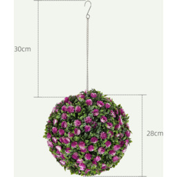 HOMCOM Set of 2 Decorative Artificial Plants UV-protected Topiary Rose Balls - Purple - thumbnail 3