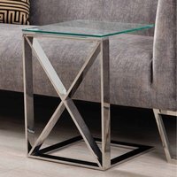 Sofa Side Table with Metal Glass Top - Silver