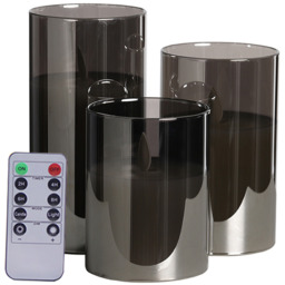 Set of 3 LED Glass Candles with Remote - Smoke Grey - thumbnail 4