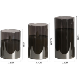 Set of 3 LED Glass Candles with Remote - Smoke Grey - thumbnail 2