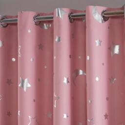 Galaxy Star Eyelet Blackout Curtains - Pink / 182cm / 167cm - thumbnail 3