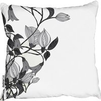 Black White Flower Illustration Cushion - White / 60cm