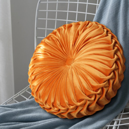 Round Pleated Pumpkin Velvet Cushion 35cm - Orange - thumbnail 2