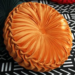 Round Pleated Pumpkin Velvet Cushion 35cm - Orange - thumbnail 3