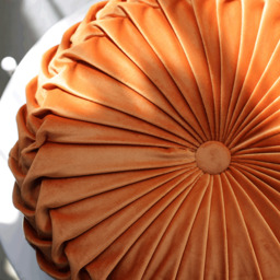 Round Pleated Pumpkin Velvet Cushion 35cm - Orange - thumbnail 4