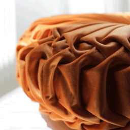 Round Pleated Pumpkin Velvet Cushion 35cm - Orange - thumbnail 5