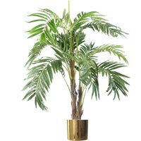Realistic Artificial palm tree pot Gold Metal Planter - Green