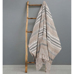 100 Percent Cotton Indian chunky Aztec Patterend Sofa or Bed Throw - Beige / 228cm - thumbnail 3