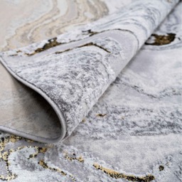 Metallic Distressed Marble Effect Area Rug - Grey & Gold / 230 x 160cm - thumbnail 4