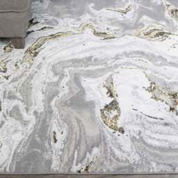 Metallic Distressed Marble Effect Area Rug - Grey & Gold / 230 x 160cm - thumbnail 2