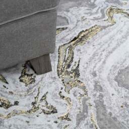 Metallic Distressed Marble Effect Area Rug - Grey & Gold / 230 x 160cm - thumbnail 3