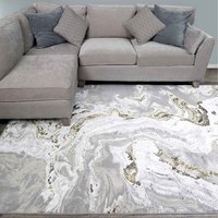 Metallic Distressed Marble Effect Area Rug - Grey & Gold / 230 x 160cm - thumbnail 1