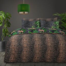 Tropical Leopard Jungle Animal Print Reversible Duvet Set - Black Green / Single - thumbnail 2
