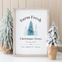 Farm Fresh Christmas Trees Wall Art - Rustic Holiday Decor Print - White