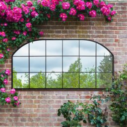 MirrorOutlet The Arcus Metal Framed Window Arched Wall or Mantle Mirror - Black - thumbnail 2
