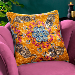 Tigerscope Velvet Piped Cushion - Multicolour / Feather - thumbnail 2