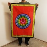 Rainbow Flower of Life Wall Art - 70x110cm Cotton Decor - Multi
