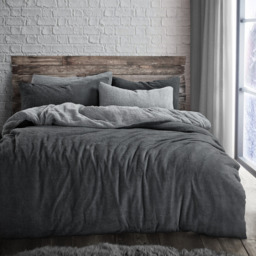 Teddy Charcoal Silver Reversible Soft Cosy Thermal Fleece Duvet Set - grey / Single / 1 pillowcase - thumbnail 2