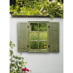 Country Window with Slatted Shutter Design Glass Mirror - Silver - thumbnail 2