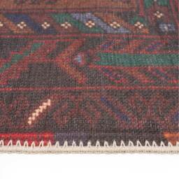 Distressed Tribal Geometric Rustic Persian Non Slip Washable Area Rug - Wine / 240 x 60cm - thumbnail 5