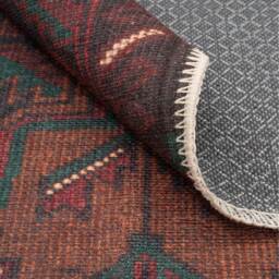 Distressed Tribal Geometric Rustic Persian Non Slip Washable Area Rug - Wine / 240 x 60cm - thumbnail 4