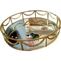 Round Gold Mirror Candle Plate Decorative Tray Wedding Table - GOLD - image 1