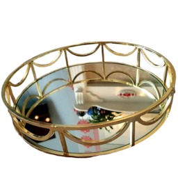 Round Gold Mirror Candle Plate Decorative Tray Wedding Table - GOLD - thumbnail 2