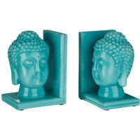 Piper Set of Turquoise Buddha Head Bookends - Blue