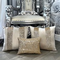 Champagne and Gold Plush Velvet Glitter Cushion Cover Set  - Champagne